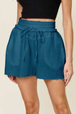 Double Take Full Size Texture Raw Trim Drawstring Shorts - Trendsi - Flyclothing LLC
