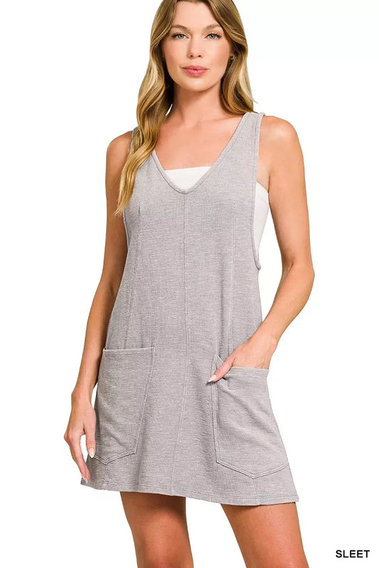Zenana Washed Slub Adjustable Strap Overall Dress - Trendsi - Flyclothing LLC