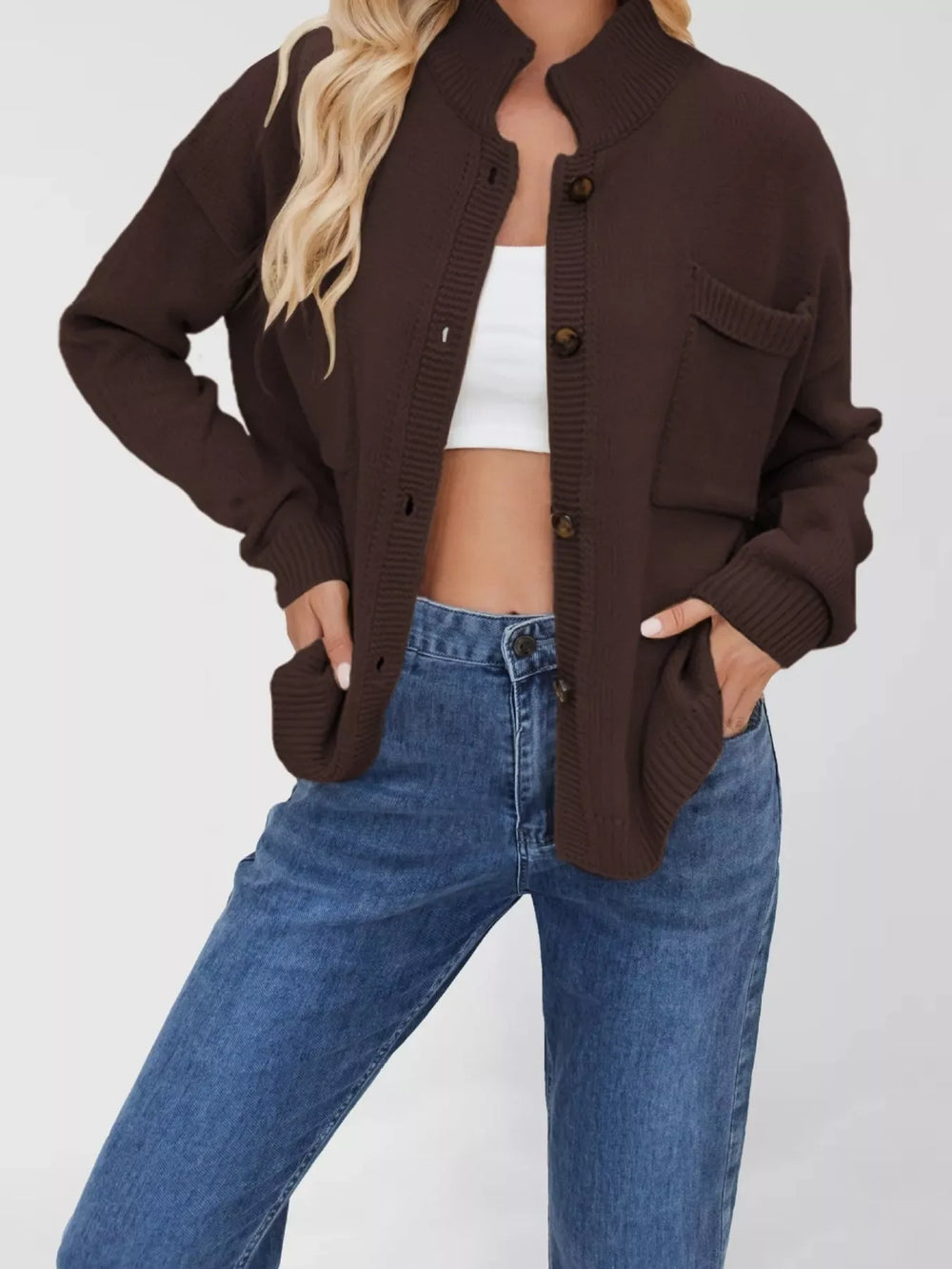 Casual Knit Button-Down Cardigan - Trendsi - Flyclothing LLC