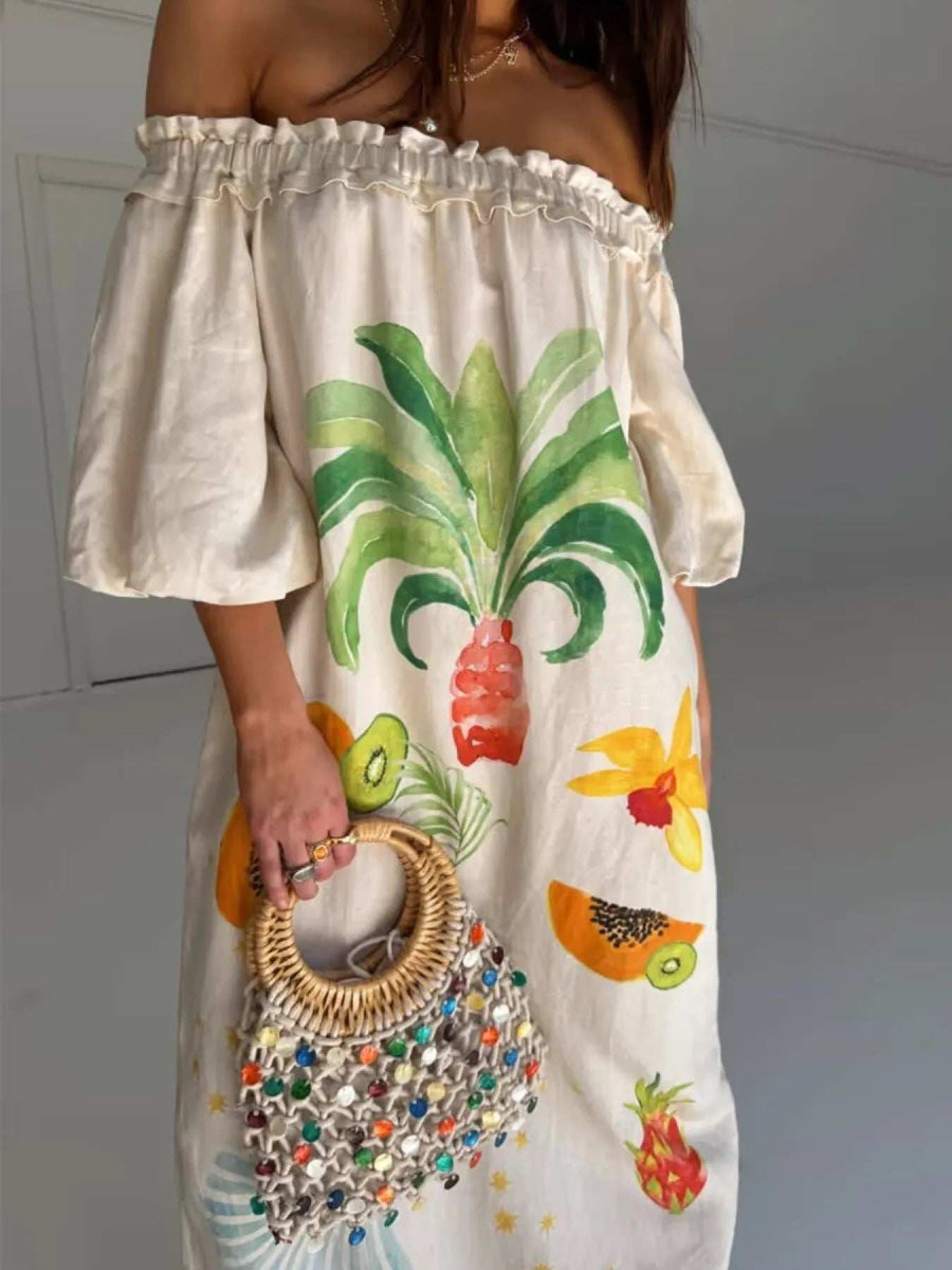 Frill Printed Off-Shoulder Dress - Trendsi - Flyclothing LLC