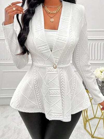 One Button Textured Peplum Cardigan - Trendsi - Flyclothing LLC