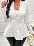 One Button Textured Peplum Cardigan - Trendsi - Flyclothing LLC