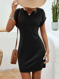 Notched Short Sleeve Mini Tee Dress - Trendsi - Flyclothing LLC