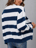 Striped Button Up Long Sleeve Sweater - Trendsi - Flyclothing LLC