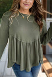 Plus Size Peplum Round Neck Long Sleeve Blouse - Trendsi - Flyclothing LLC