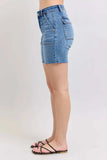 Judy Blue Full Size Mid Rise Bermudas Denim Shorts W/ Back Flap Pockets Plus Size - Trendsi - Flyclothing LLC