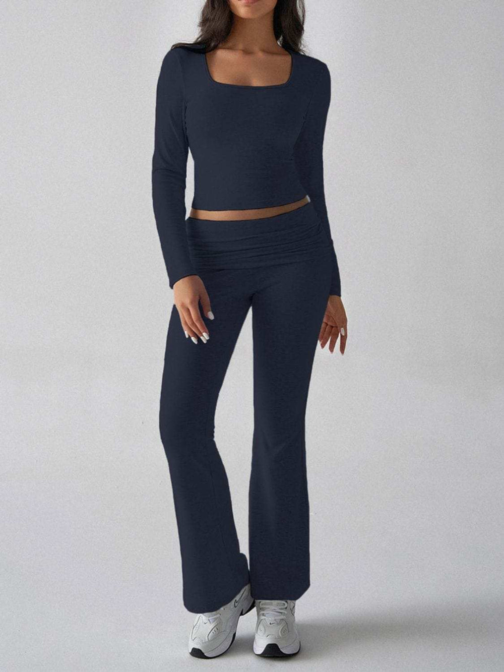 Devine Square Neck Long Sleeve Top and Pants Set - Trendsi - Flyclothing LLC