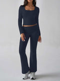 Devine Square Neck Long Sleeve Top and Pants Set - Trendsi - Flyclothing LLC