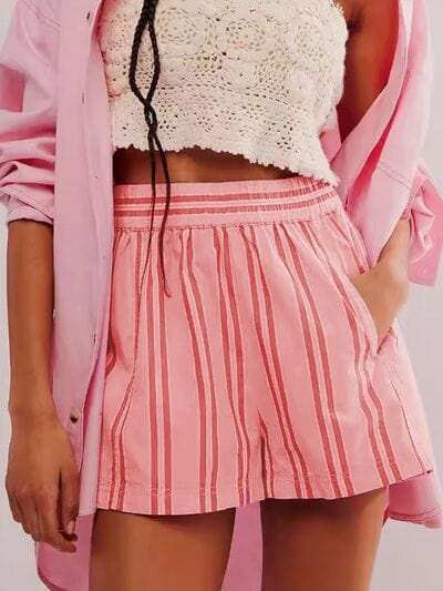 Striped Elastic Waist Shorts - Trendsi - Flyclothing LLC