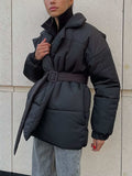 Puffer Long Sleeve Winter Coat with Belt - Trendsi - Flyclothing LLC