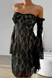 Lace Sweetheart Neck Flare Sleeve Mini Dress - Trendsi - Flyclothing LLC