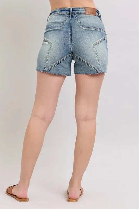 Judy Blue Full Size High Waist Star Seam Detail Denim Shorts Plus Size - Trendsi - Flyclothing LLC