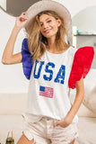 BiBi USA Theme Color Block Organza Ruffle Sleeve Top - Trendsi - Flyclothing LLC