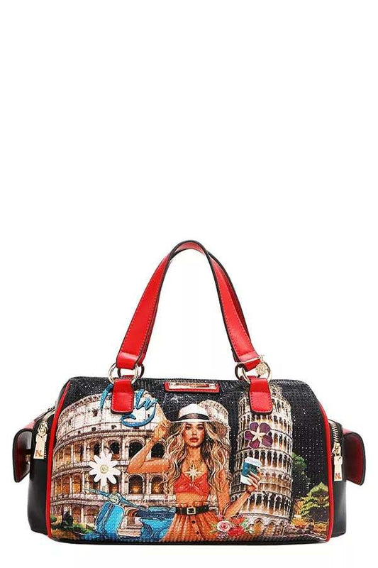 Nicole Lee USA Martha Travels Italy Wide Handbag with Rhinestones - Trendsi - Flyclothing LLC