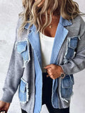 Raw Hem Denim Pocket Patchwork Cardigan - Trendsi - Flyclothing LLC