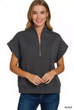 Zenana Scuba High Neck Half Zip Top - Trendsi - Flyclothing LLC