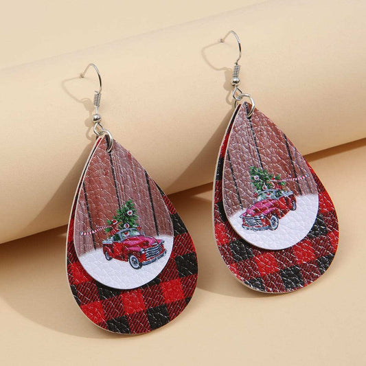 PU Leather Plaid Teardrop Earrings - Trendsi - Flyclothing LLC