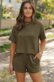 Round Neck Dropped Shoulder Top and Shorts Set - Trendsi - Flyclothing LLC