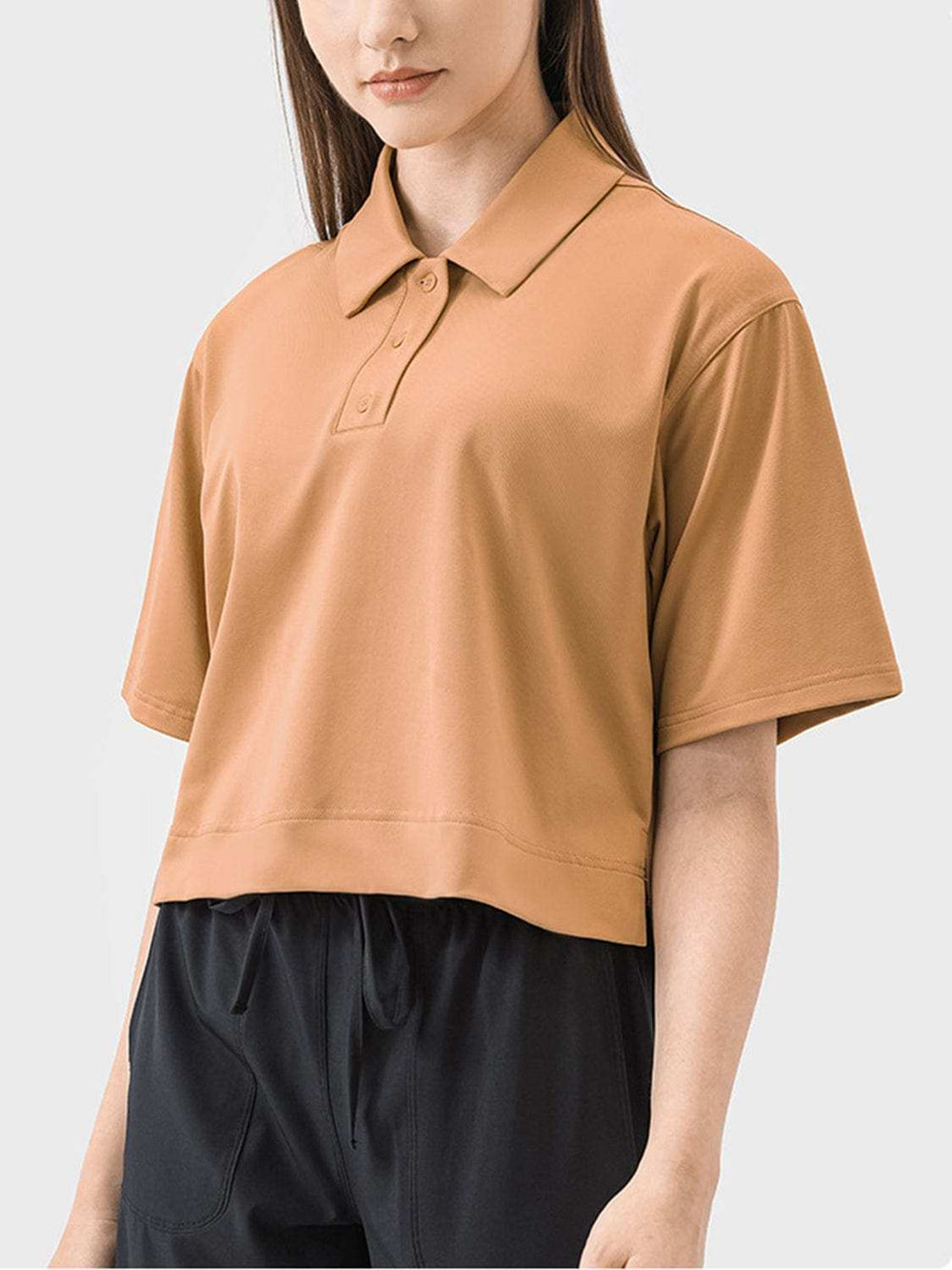 Half Button Short Sleeve Active T-Shirt - Trendsi - Flyclothing LLC