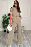 Round Neck Short Sleeve Top and Drawstring Pants Set - Trendsi - Flyclothing LLC