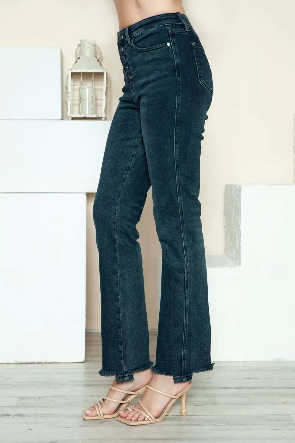Judy Blue Full Size Button Fly Hem Destroy Straight Jeans - Trendsi - Flyclothing LLC