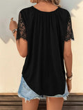 Lace Detail V-Neck Short Sleeve T-Shirt - Trendsi - Flyclothing LLC