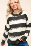 Haptics Striped Contrast Distressed Sweater - Trendsi - Flyclothing LLC