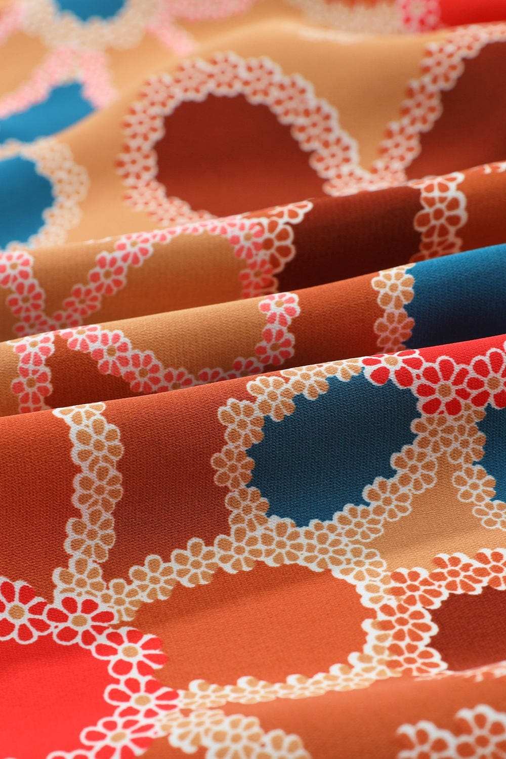 Smocked Printed V-Neck Half Sleeve Blouse - Trendsi - Flyclothing LLC