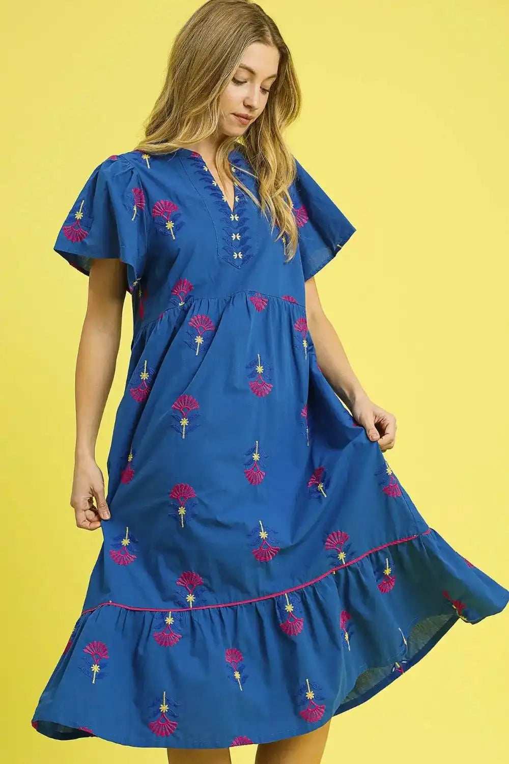 Umgee Embroidered Tiered Midi Dress - Trendsi - Flyclothing LLC