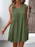 Ivy Lane Ruched V-Neck Sleeveless Mini Dress - Trendsi - Flyclothing LLC