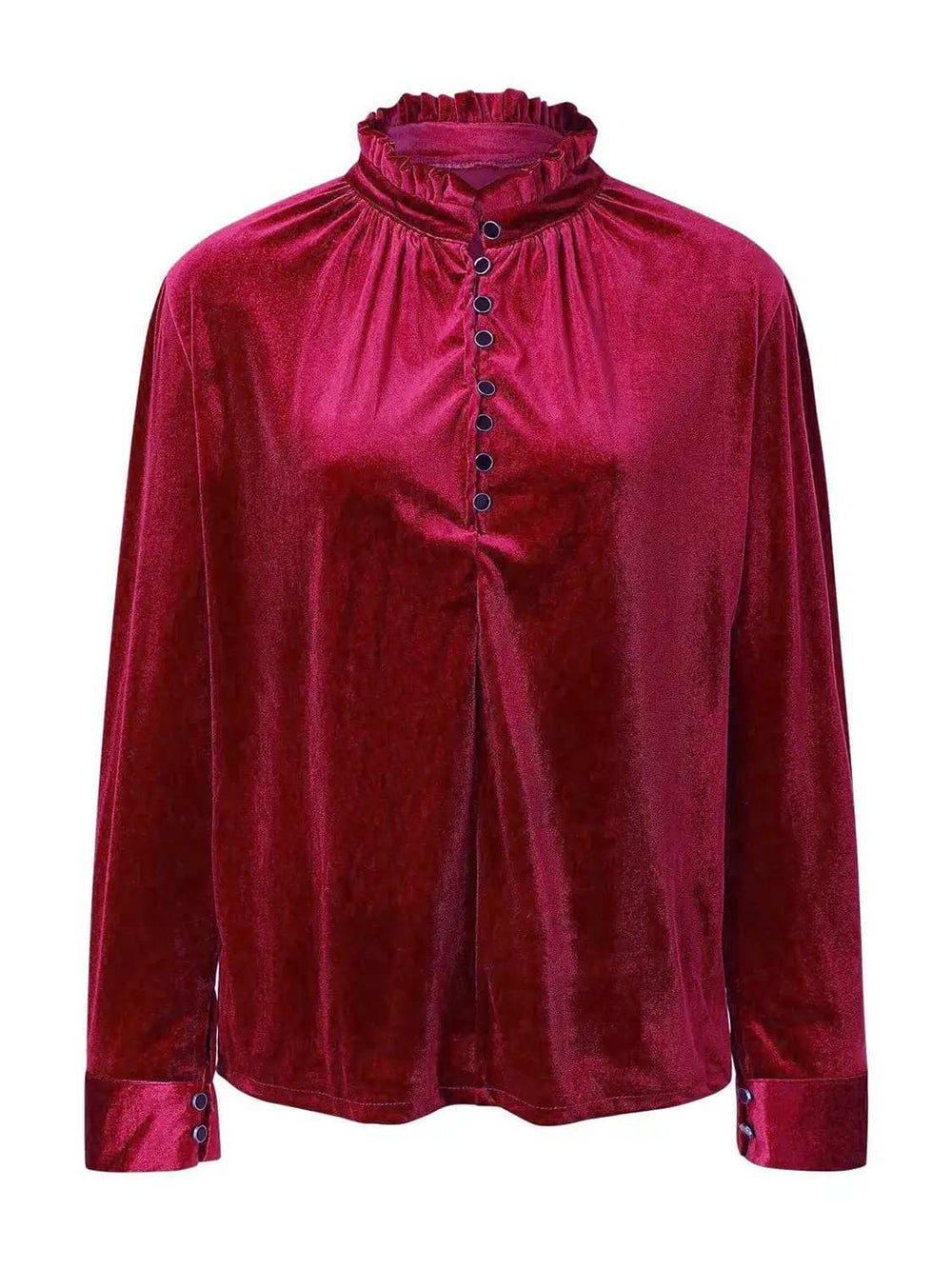 Half Button Long Sleeve Blouse - Trendsi - Flyclothing LLC