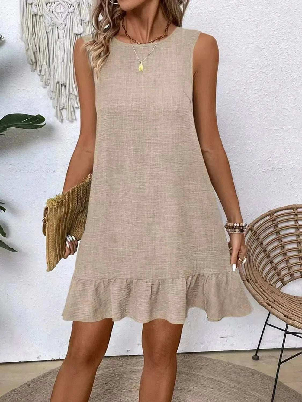 Ruffled Hem Round Neck Sleeveless Dress - Trendsi - Flyclothing LLC