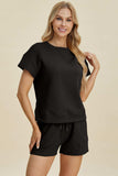 Double Take Full Size Texture Short Sleeve Top and Shorts Set - Trendsi - Flyclothing LLC