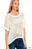 Zenana Fish Net Short Sleeve Crochet Knit Cover Up - Trendsi - Flyclothing LLC