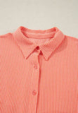 Corded Half Sleeve Button Up High Low Shirt - Trendsi - Flyclothing LLC