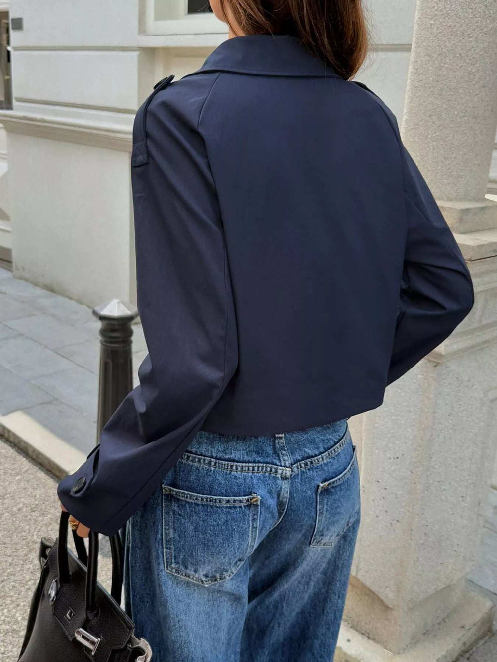 Cropped Double-Breasted Raglan Sleeve Jacket - Trendsi - Flyclothing LLC
