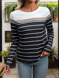 Striped Round Neck Long Sleeve T-Shirt - Trendsi - Flyclothing LLC