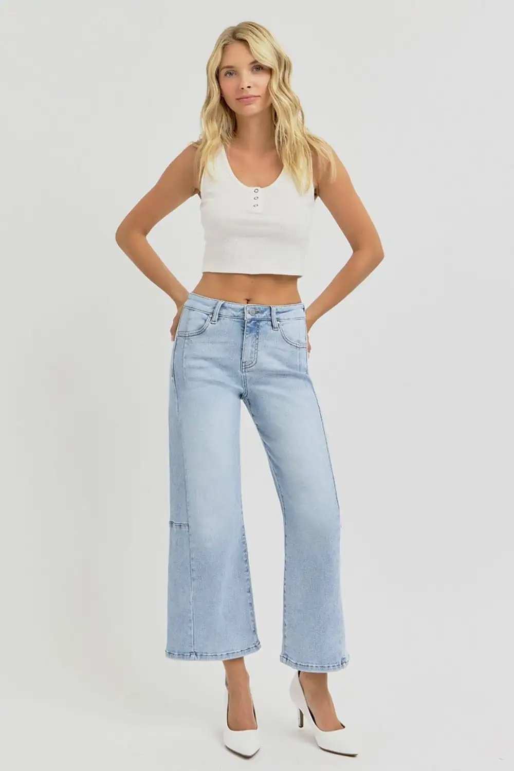RISEN Full Size High Rise Seamed Detail Wide Leg Crop Jeans - Trendsi - Flyclothing LLC