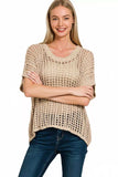 Zenana Fish Net Short Sleeve Crochet Knit Cover Up - Trendsi - Flyclothing LLC