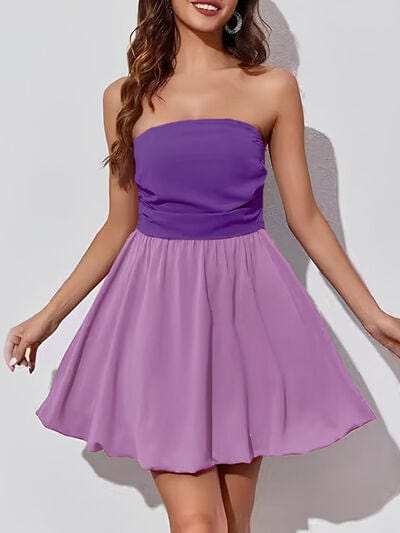 Ruched Two-Tone Tube Mini Dress - Trendsi - Flyclothing LLC