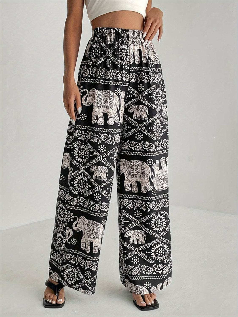 Printed Wide Leg Elastic Waist Pants - Trendsi - Flyclothing LLC