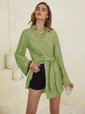 Collared Neck Long Sleeve Mini Shirt Dress - Trendsi - Flyclothing LLC