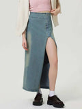 Slit Denim Skirt with Zip - Trendsi - Flyclothing LLC