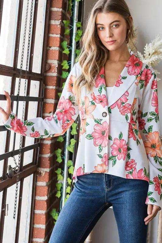 Heimish Full Size Multi Color Floral Blazers with Tunic Plus Size - Trendsi - Flyclothing LLC