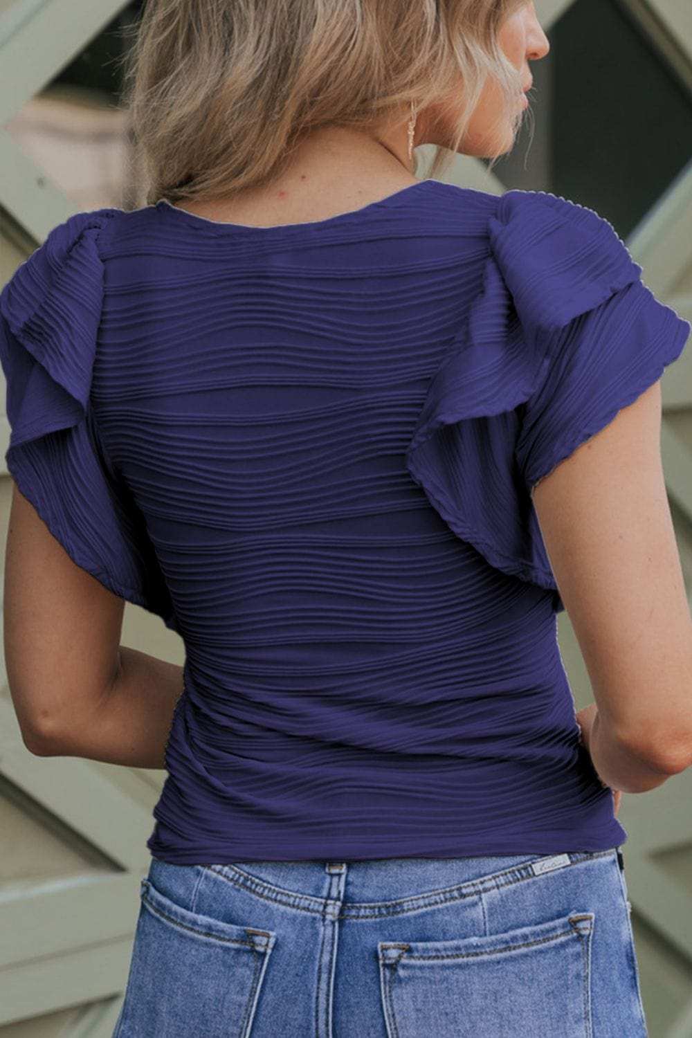 Textured Round Neck Cap Sleeve Top - Trendsi - Flyclothing LLC