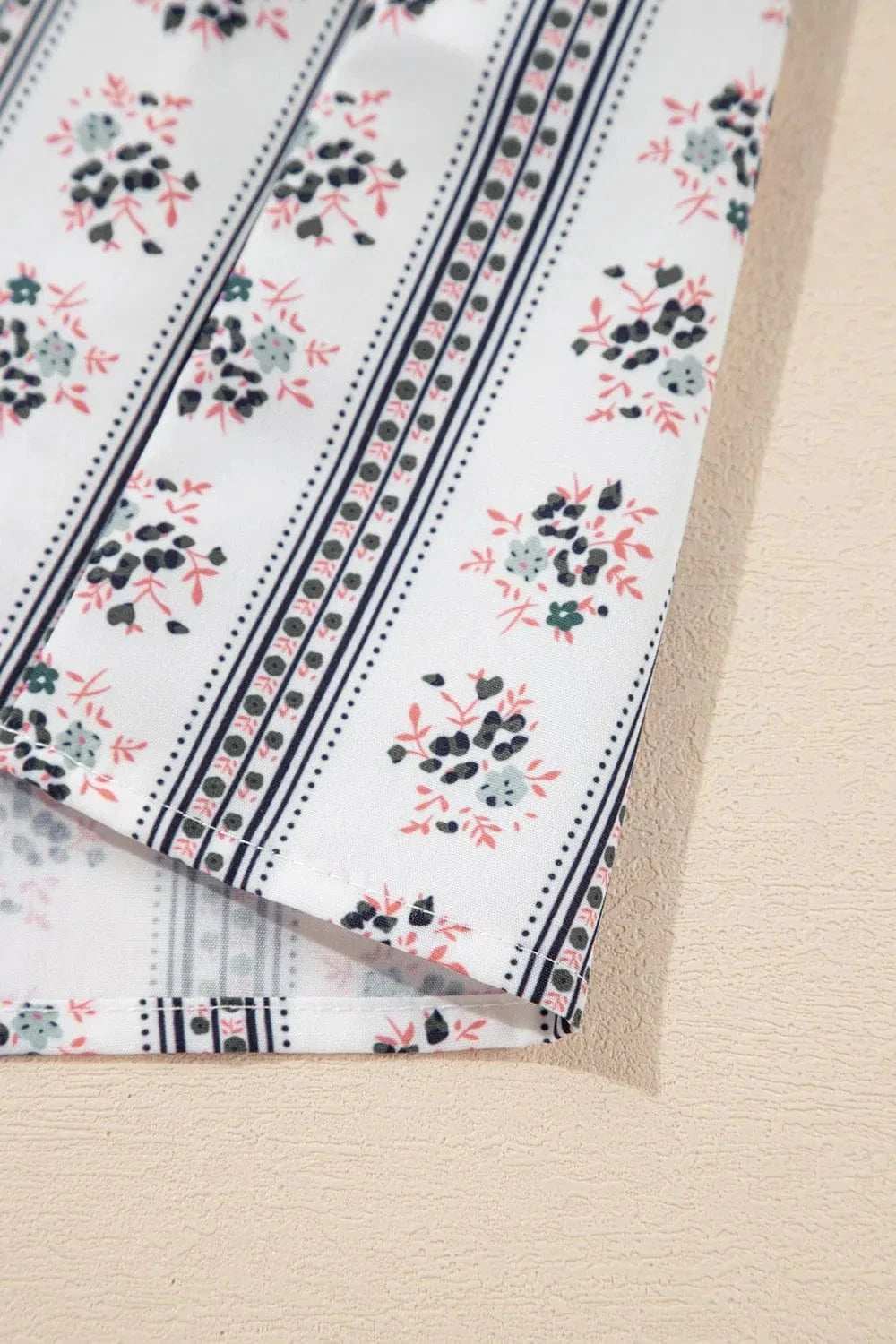 Floral Ruffled Collar Short Puff Sleeve Printed Blouse - Trendsi - Flyclothing LLC