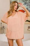 BiBi Woven V Neck Hi-low Boxy Top With Front Pocket - Trendsi - Flyclothing LLC