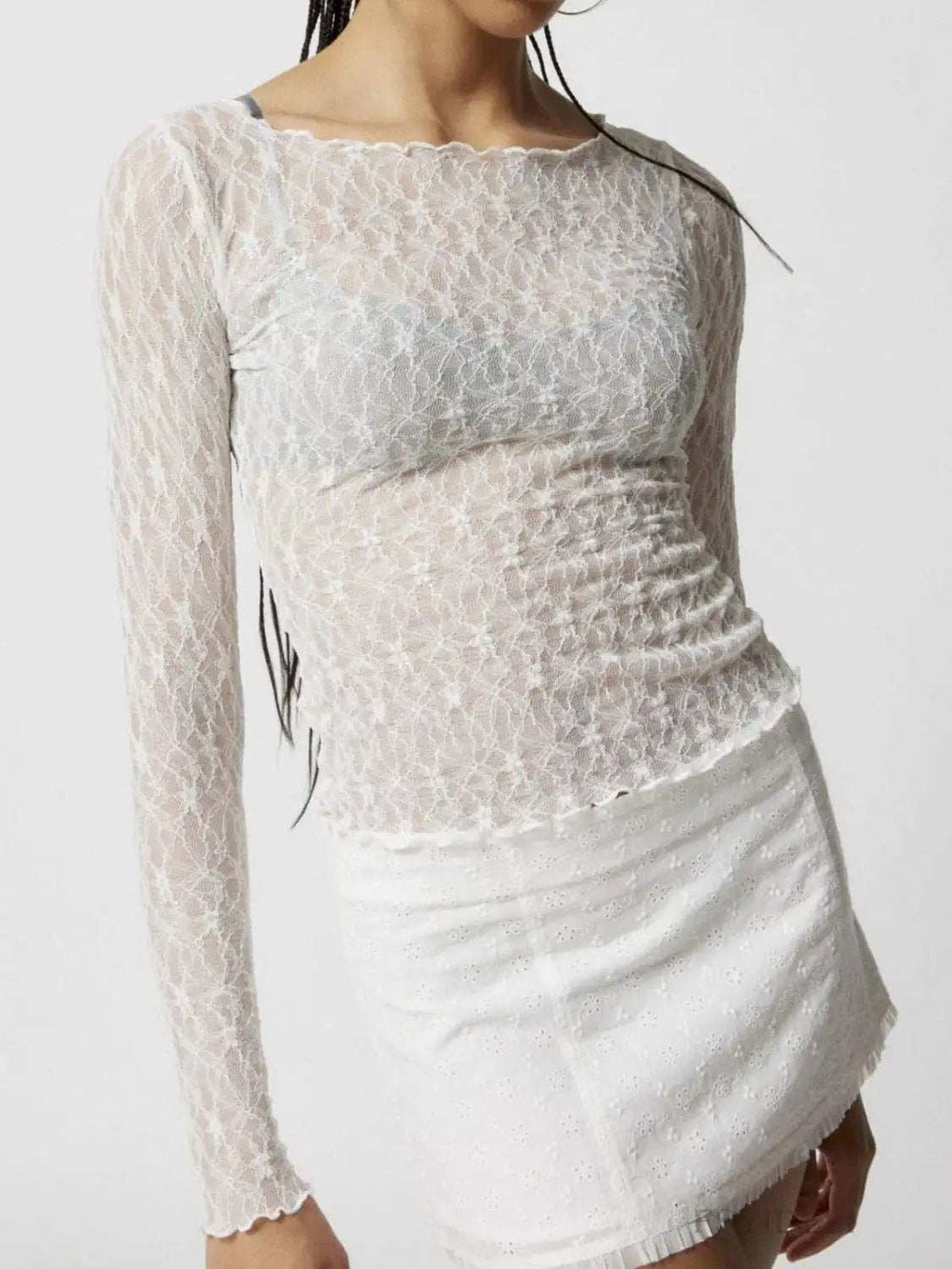 Lace Boat Neck Long Sleeve Blouse - Trendsi - Flyclothing LLC