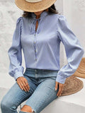 Striped Tie Neck Long Sleeve Blouse - Trendsi - Flyclothing LLC
