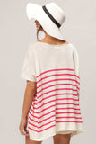 BiBi V Neck Striped Short Sleeve Top - Trendsi - Flyclothing LLC
